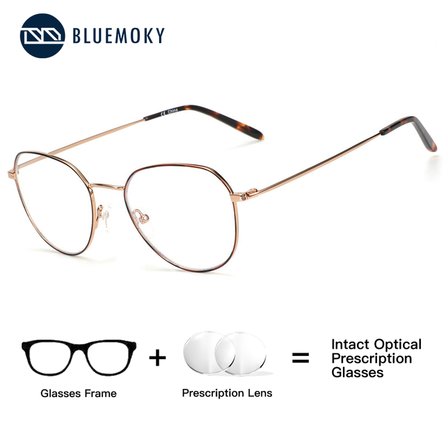 Anti Blue Light Film - BLUEMOKY Runde, individuelle Korrektionsbrille aus Metall,