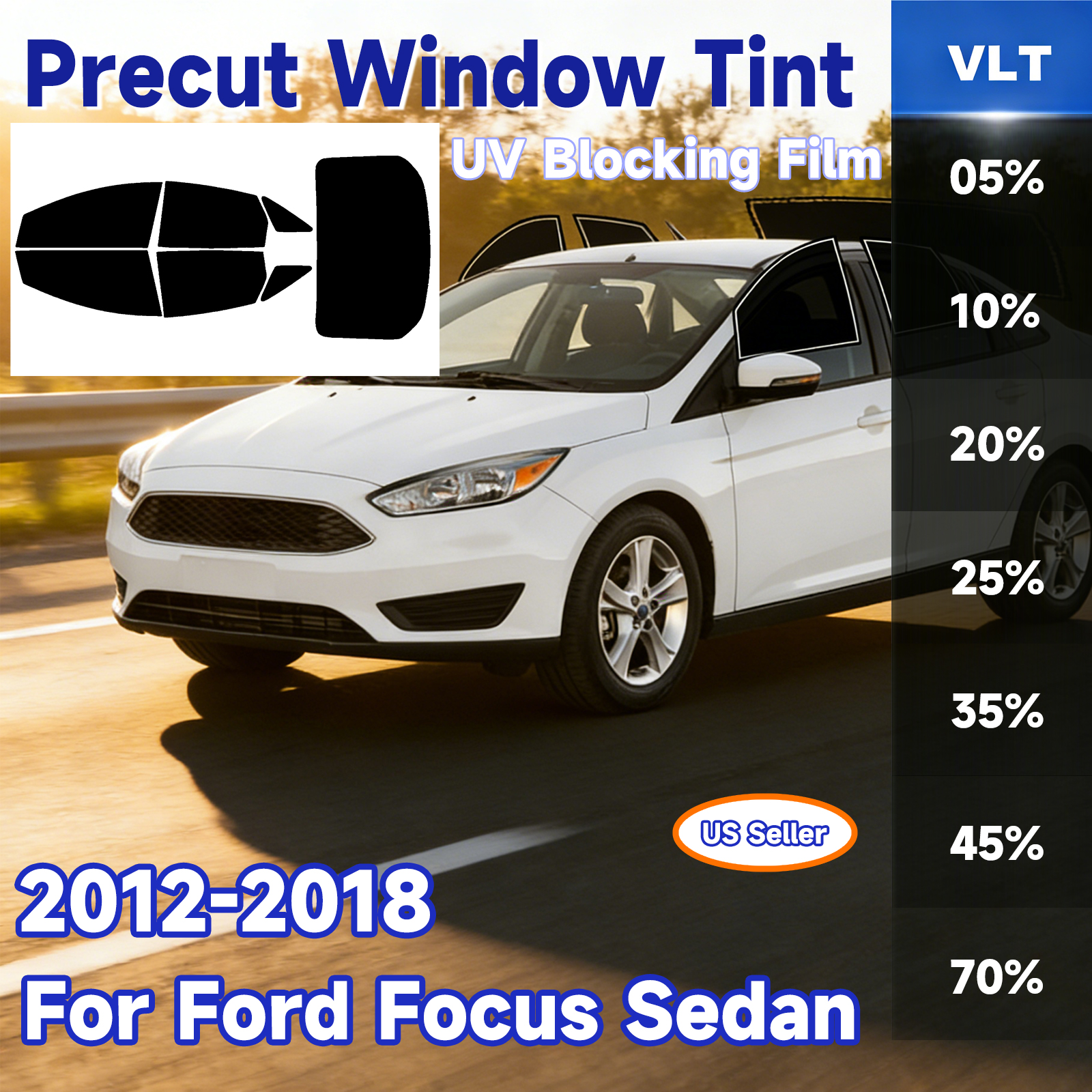 Glass Protector Auto - Maßgeschneiderte Auto-Fenstertönung, Sonnenschutz für Ford Focus