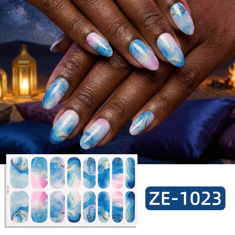 Full Cover Adhesive - 16 Glitzer-Marmor-Nagelaufkleber für vollständige Abdeckung, Farbverlauf-Nagellackstreifen,