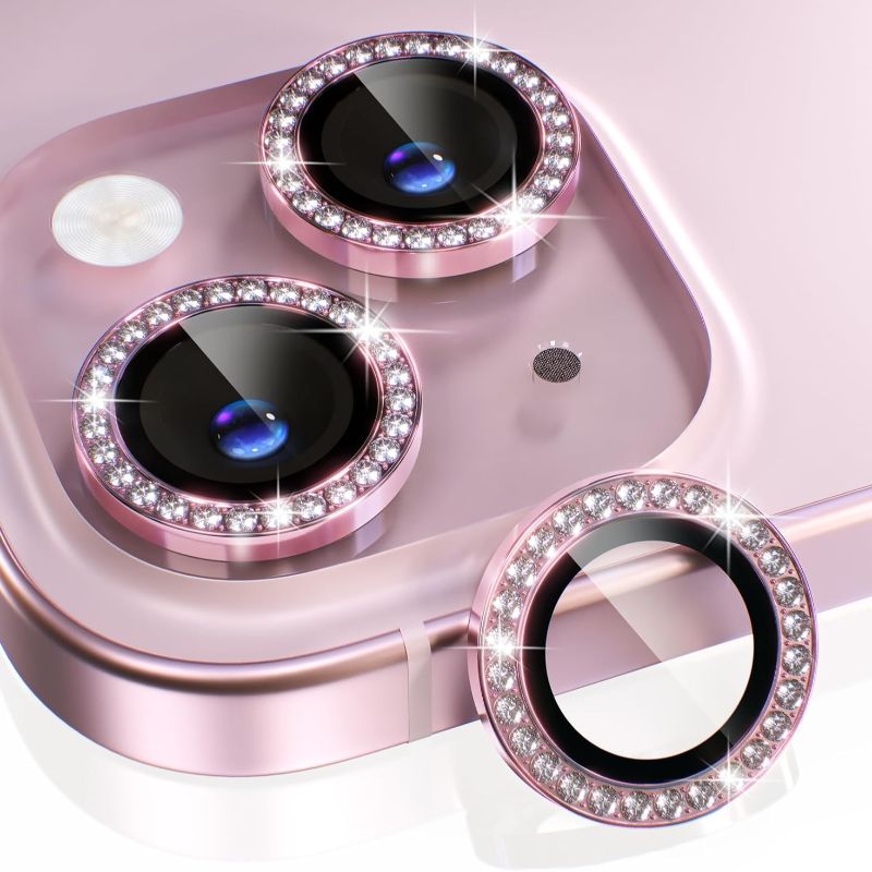 Tempered Glass Screen 9H - 1 Stück Rosa Glitzer-Diamant Kameralinsen-Schutz für